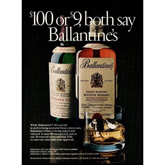 1982 Ballantine's Scotch $75 or $9 Vintage Print Ad On the Rocks Glass Wall Art - Picture 1 of 1